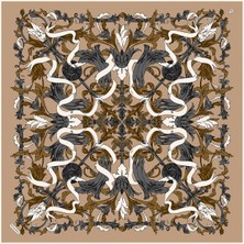 Poanes Barok Kurdele Desenli Twill Ipek Kadın Eşarp