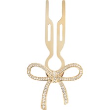 Nº1 Hairpin Ribbon Finish Yellow Gold Swarovski Taşlı Kurdaleli Kadın Saç Tokası