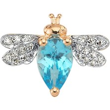 Bee Goddess Queen Bee Mavi Topaz Kadın Tekli Altın Küpe