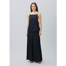  collection lacivert pileli wide leg pantolon