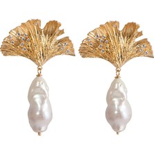 Apples & Figs Ginkgo Leaf Baroque Pearl Earrings Altın Kaplama Kadın Küpe