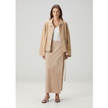 Wrap Vanilya Midi Deri Etek
