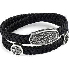 Boga Arc Engraved Braided Fdelis Erkek Gümüş Bileklik