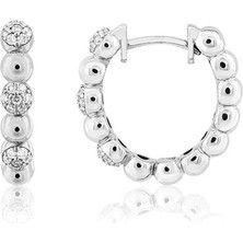 Venta Jewelry Boncuk Pırlanta Taşlı 14 Ayar Beyaz Altın Kadın Halka Küpe