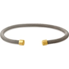 Safir Mücevher Simple Kelepçe 14 Ayar Altın Çelik Erkek Bileklik
