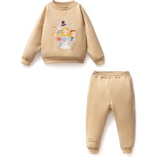 Maya & Luca Bej Alice Desenli Pamuklu Kız Bebek Eşofman Takımı