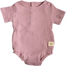 Totzee Lila Müslin Belden Büzgülü Kısa Kollu Kız Bebek Tulum