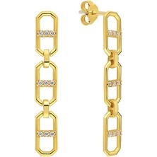 Nayra Jewelry Sequence Chain 18 Ayar Altın Kaplama Triple Kadın Küpe