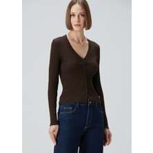  collection kahverengi ribli koton hırka