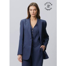  collection ındigo çizgili keten ceket
