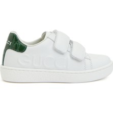 Gucci Beyaz Logolu Unisex Çocuk Deri Sneaker