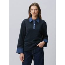  collection lacivert denim garnili polo sweatshirt