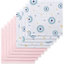 Deux Lapins %100 Pamuk Le Nazar & Innocent Pink 10`lu Müslin Bebek Ağız Bezi Paketi