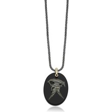 Melie Jewelry Helmet Onyx 14 Ayar Altın ve 925 Ayar Gümüş Erkek Kolye