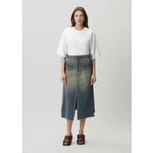 Reversed Mavi Midi Denim Etek
