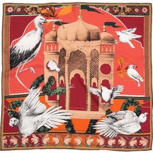 Lumoths Miniature Palace Kuşlar ve Köşk Ipek Twill Kadın Fular