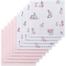 Deux Lapins %100 Pamuk Bebe Lapin Rose & Innocent Pink 10`lu Müslin Bebek Ağız Bezi Paketi