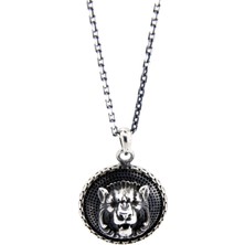 Boga Warrior Chain Shield Lion 3D Erkek Gümüş Kolye