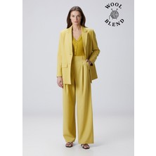  collection yağ yeşili wide leg yün karışımlı pantolon