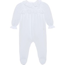 Beyaz Pamuklu Yaka Detaylı Kız Bebek Tulum