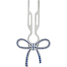 Nº1 Hairpin Ribbon Sapphire Blue Finish White Gold Swarovski Taşlı Kurdeleli Kadın Saç Tokası