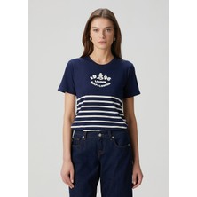 Lauren Ralph Lauren Lacivert Krem Logo Işlemeli T-Shirt