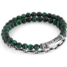 Boga Arc Chain Gem Stone Erkek Gümüş Bileklik