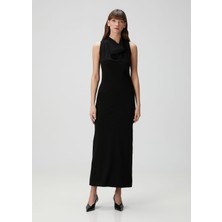 Toteme Slim Fit Siyah Maksi Yün Elbise