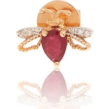 Bee Goddess Queen Bee Zümrüt Pırlanta Kadın Tekli Altın Küpe