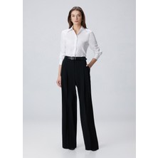  collection siyah pili detaylı düz paça pantolon