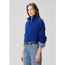 Polo Ralph Lauren Mavi Fermuarlı Saç Örgü Triko