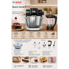 Bosch Serie 6 Mutfak Şefi 1600 W, 5,5 L Paslanmaz Çelik Hazne, Entegre Hassas Tartı, Zamanlayıcı, 7 Hız, Blender ve Hamur Yoğurma Aparatlı