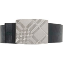 Burberry Check Engraved Siyah Deri Erkek Kemer