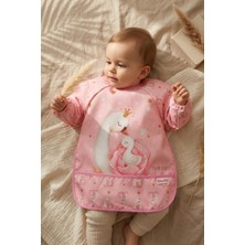 Gees Global Swan Dream Toz Pembe Sıvı Geçirmez Kollu Bebek Mama Önlüğü - Blw Uyumlu Leke Tutmaz Ek Gıda