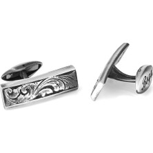 Boga Engraved Fancy Floral Gümüş Kol Düğmesi