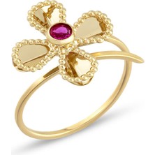 Orena Jewelry Lotus Ruby 14 Ayar Altın Kadın Yüzük