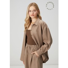  club oversize vizon logolu keten gömlek