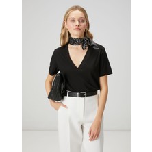  club siyah yanı yırtmaçlı basic t-shirt