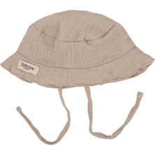 Totzee Ay Işığı Bej Müslin Bağcıklı Unisex Bebek Bucket Şapka