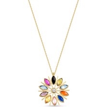 Orena Jewelry Pırlanta Taşlı Multicolor 14 Ayar Altın Kadın Kolye