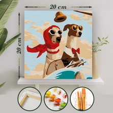 Palmiye Hobi Sanat Sayılarla Boyama 20X20 Tuval Seti Fırça Boya Dahil Çıtaya Gerili - Maceracı Köpekler