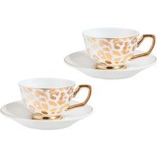 Cristina Re Leopar Desenli Bone China Gold 2'li Kahve Fincanı