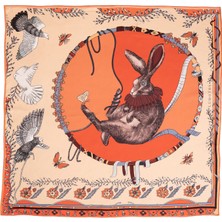 Lumoths Healer Time Tavşan & Güvercinler Ekru Ipek Twill Kadın Fular 53 cm