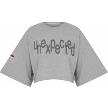 Nasaqu Mımma Oversize Gri Krom Crop T-Shirt