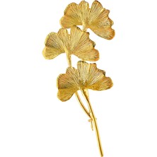 Ezra Baghaki Jewellery Ginko Dalları 925 Ayar Gümüş Üzeri 22 Ayar Altın Kaplama Kadın Broş