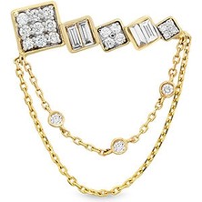 Rita Fine Jewelry Square Pırlanta Taşlı 14 Ayar Altın Kadın Küpe
