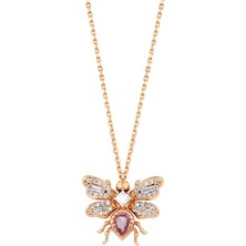 Bee Goddess Queen Bee Mavi Topaz Pırlanta Kadın Altın Kolye