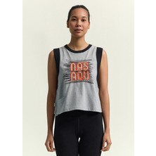 Nasaqu Gri Krom Sırt Dekolteli Aktif Top T-Shirt
