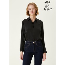  collection siyah kesik yaka klasik ıpek gömlek
