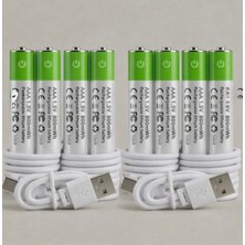Azurtech Aaa Ince Şarjlı Pil 1.5V 800MWH USB Şarj Edilebilir Lithium Kumanda - Oyuncak Pil Seti + 8 Adet
